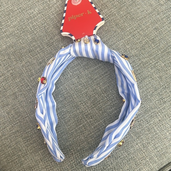 Piper K Stars and Stripes Jeweled Blue Knotted Patriotic Red White Headband - Picture 7 of 10